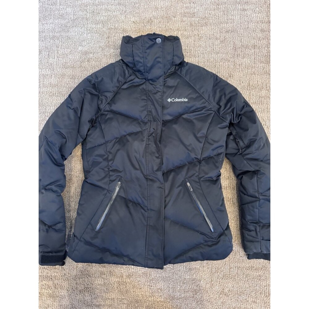 Columbia Jacket Womens S Black Lay D Down Fill Mid Coat Hooded Omni Heat Shield
